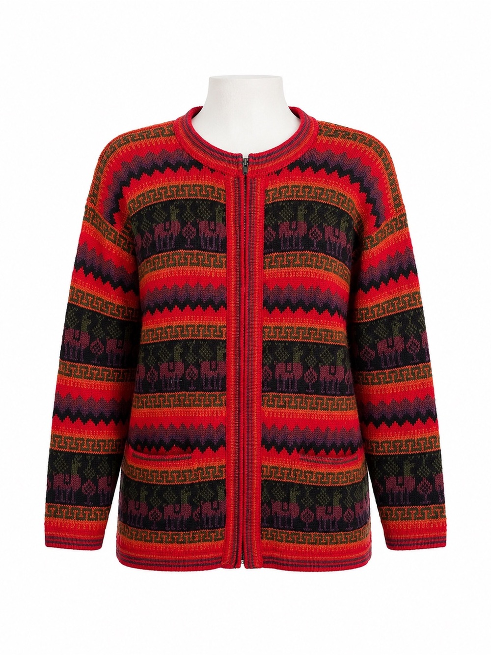 Size M Vintage Women’s 100% Wool Peru Zip Cardigan Sweater